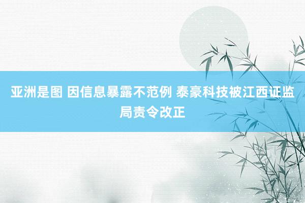 亚洲是图 因信息暴露不范例 泰豪科技被江西证监局责令改正