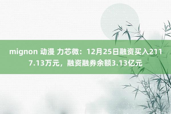 mignon 动漫 力芯微：12月25日融资买入2117.13万元，融资融券余额3.13亿元