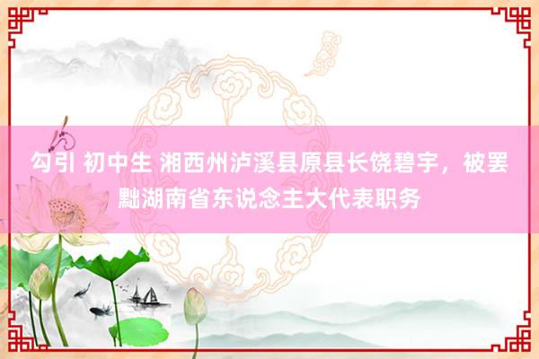 勾引 初中生 湘西州泸溪县原县长饶碧宇，被罢黜湖南省东说念主大代表职务